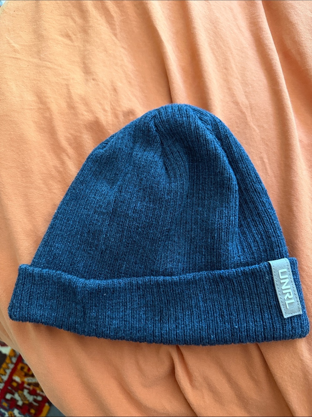 UNRL Men's Navy Blue Ribbed Knit Beanie